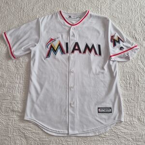 Majestic Miami Marlins White Baseball Jersey Sz Large EUC